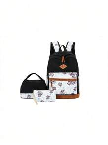 3 件装新款大容量休闲百搭花卉尼龙材质拉链男孩和女孩背包和手提包带铅笔盒适合返校季节，适合小学生书包，儿童书包，小背包，书包学校，学校背包，背包，儿童书包，儿童行李箱，儿童背包非常适合女孩，儿童，女学生，青少年女孩儿童旅行包，儿童女童包 - 三件套 - 查看 10