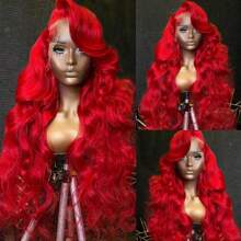 Red Colored 200% Density Body Wave Human Hair Wigs 13x4 Lace Front Hair Wigs For Women Pre Plucked With Baby Hair Brazilian Remy Loose Wave Lace Frontal Long Human Hair Wig 16-34inch - Đỏ - Xem 2