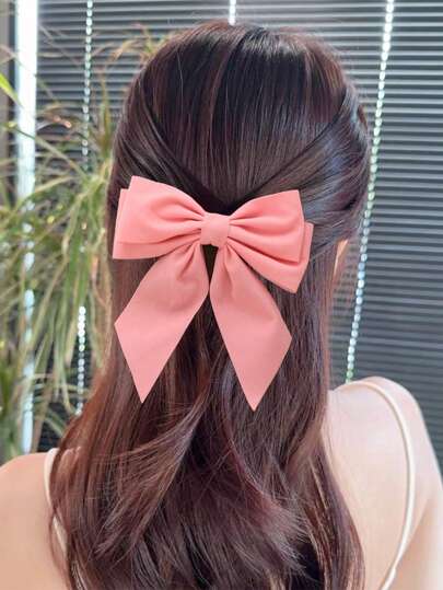 1个时尚粉色蝴蝶结发夹，大号发饰，适合女性和女孩日常佩戴，也适合圣诞节、上学、学院风等场合，优雅时尚，粉色发夹，蝴蝶结，可爱，发饰，情人节配饰