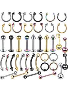 4 件/套不锈钢身体穿孔首饰眉毛唇鼻 C 形环夹，身体穿孔配件 - 彩色 - 查看 7