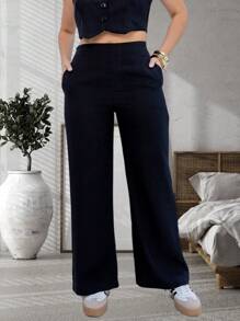 Women's Formal Pantaloons Set With Pocket And Short Vest - màu đen - Xem 2