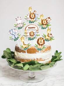 16pcs Jungle Animal Style Cake Topper, Jungle Animal Theme Birthday Babe Shower Party Decoration Supplies, Wild One Cup Cake Decorations, Baking DIY Accessories