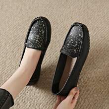 女式刺绣乐福鞋，休闲妈妈鞋 - 黑色 - 查看 5