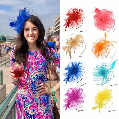 1pc Women's Netting Hairpin For Wedding Tea Party Race Meeting Masquerade Ball Party Dress Accessories Turquoise Jewelry Western Halloween