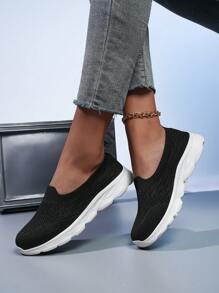 Giày tất dệt kim ngoài trời màu đen cho nữ, giày thể thao đi bộ nhẹ, thoáng khí, dễ dàng xỏ vào/tháo ra - màu đen - Xem 1