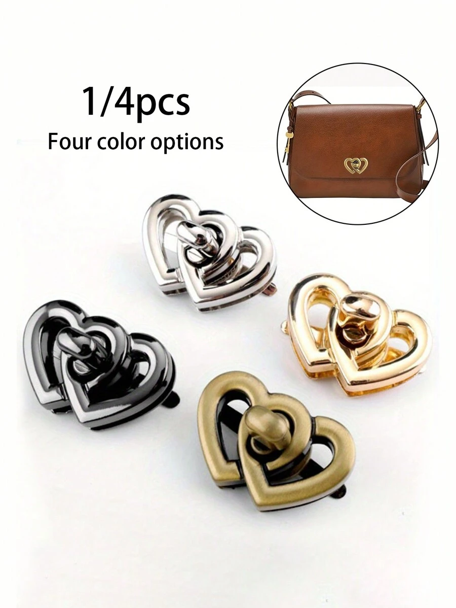 金属心形转锁，双心形设计，DIY 包袋五金扣，女士钱包和手提包按扣，皮革工艺女式手提包钱包扣 DIY 五金配件，帽子装饰五金 DIY 皮革工艺钱包配件 - 彩色 - 查看 1