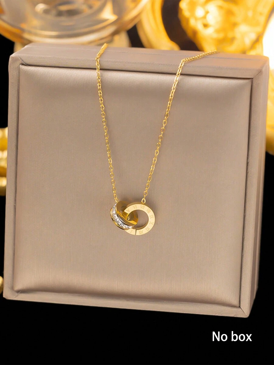 Stainless Steel Roman Numeral Rhinestone Inlaid Geometric Pendant Necklace, Bracelet And Earrings Jewelry Set, Suitable For Daily Wear And Gift