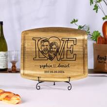 1 Pc Personalized Picture/Name Acacia Wood Cutting Board, Rustic And Practical, Wedding Gift, Wedding Essential, Warm Homeware, Unique Customization, Christmas Gift, Christmas Decoration, Home Decoration, Daily Use, Cheese And Charcuterie Serving Board, Charcuterie Board, Housewarming Gift, Durable Kitchen Cutting Board, Washable Fruit Board, Multifunctional Kitchen Essential - Uppercase Heart - Multicolor - View 7