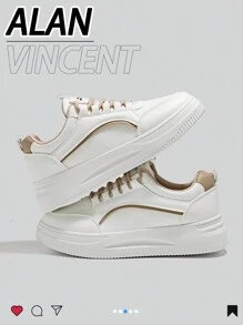 Alan Vincent Zapatos nuevos para mujeres primavera 2025 - Zapatillas deportivas bajas con cordones, cómodas y versátiles, en color blanco y marrón para combinar, apropiadas para ir de compras - Caqui - Ver 5
