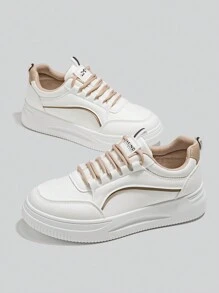 Alan Vincent Zapatos nuevos para mujeres primavera 2025 - Zapatillas deportivas bajas con cordones, cómodas y versátiles, en color blanco y marrón para combinar, apropiadas para ir de compras - Caqui - Ver 10