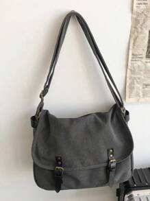 peach tree 复古风格纯色帆布斜挎包 - 桃树 - 灰色 - 查看 9
