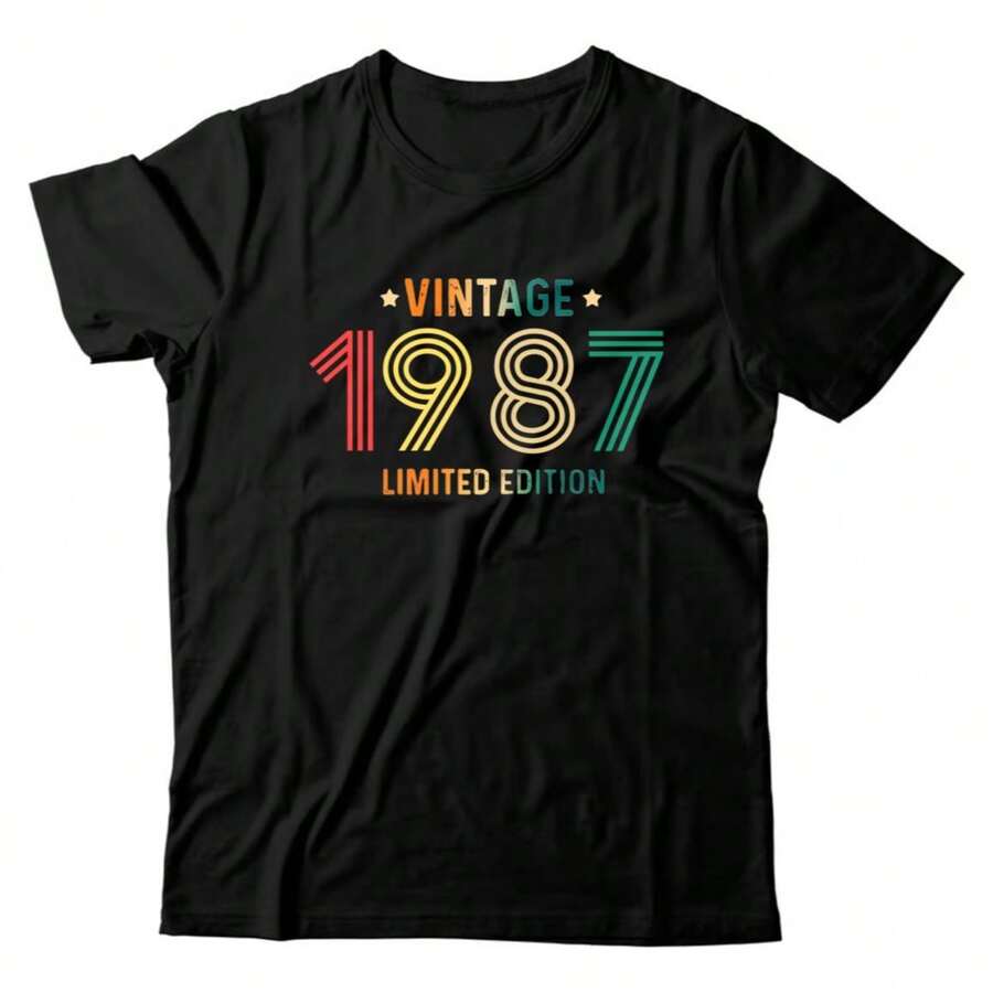 Camiseta Preta Unissex Estampada Básica Casual Vintage 1987s - Preto - Visão 1