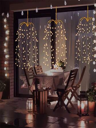 3 件装 LED 闪光灯，300 LED，USB 供电，户外吊灯，适用于露台、庭院、小路、婚礼、派对彩灯