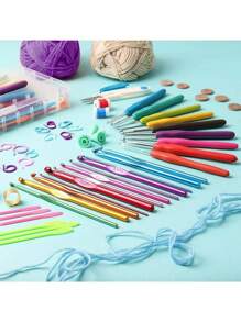 73pcs Crochet Hooks Complete Tool Set DIY Hand Knitting Needles and Threads Includes Acrylic Thread Storage Bag TPR Crochet Hook Set - Multicolor - Ver 2