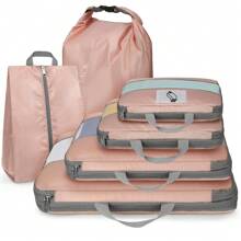 NEWHEY 压缩收纳袋旅行收纳袋 6 件套防水收纳袋适用于旅行必需品收纳袋带鞋袋、内衣袋、洗衣袋 - 查看 2