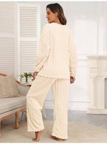 Pajamas For Women Sets Soft Comfy Fluffy Pajama Fleece Pullover Ribbed Pjs Warm Plush Lounge Sleepwear 2 Piece - Màu da - Xem 3