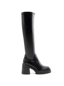 Women's Platform Chunky Heel Knee-High Boots Square Toe Side Zipper Fashionable Versatile Solid Color Y2K  Tall Boots  For Autumn/Winter - 黑色 - 查看 6
