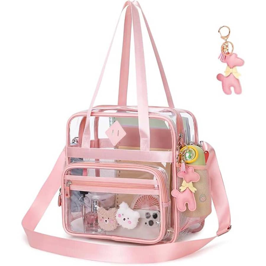 PIG PIG GIRL 12" Stylish PVC Clear Bag With Detachable Shoulder Strap, Waterproof And Sturdy, Suitable For Stadium Events, Concert Clear Bags, Places Requiring Security Inspection - Camping, Cruise/Vacation Must-Have, Anniversary Gift