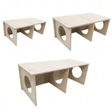 带架子的木制隐蔽屋 - 仓鼠、松鼠、刺猬、豚鼠栖息地，小/中/大尺寸，探索隧道 - 彩色 - 查看 3