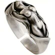 1pc Vintage Style Men's Ring With Nude Woman Design - Zinc Alloy, Antique Silver Plated