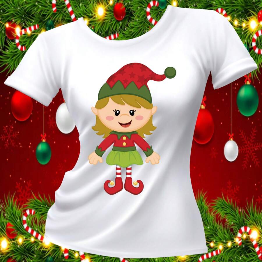 PLAYERA NAVIDAD DICIEMBRE AÑO NUEVO DUENDE NIÑA - Blanco - Ver 1