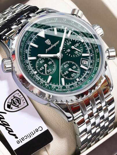 1 pezzo Orologio al quarzo da uomo alla moda, acciaio inossidabile, multifunzione con data, cronografo, impermeabile, quadrante luminoso, adatto per occasioni di lavoro