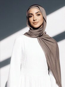 2pcs/Set Jersey Matching Hijab & Undercap Set, Solid Color Soft And Breathable Modal Fabric, 1 Tubular Small Cap Hijab + 1 Lightweight Modal Shawl, Suitable For Daily Conservative Coverage - Brown - View 4