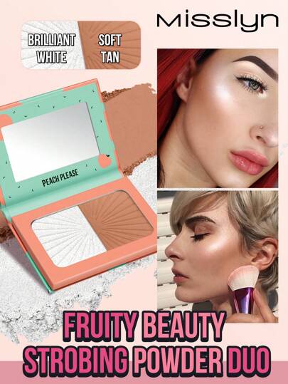  Misslyn Highlighter & Blush Palette, Warm Brown, Creates A Sun-Kissed Complexion, Blush And Highlighter Duo, Blush Provides Radiance, Powder Blush And Highlighter, Fine Texture, Easy To Blend, High Pigmentation, Smooth And Soft Texture.