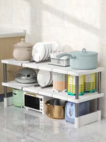 1 szt. 1/2 warstw elastyczny pionowy stojak do przechowywania, rama nośna ze stali nierdzewnej, panel plastikowy, regulowany rozmiar długości, nadaje się do przechowywania w kuchni, przechowywania w domu, przechowywania w akademiku, przechowywania przyborów kuchennych, dekoracji pokoju, nadaje się do kuchni, restauracji, imprezy, kempingu, spotkania, prezentu dla przyjaciół, prezentu dla rodziny