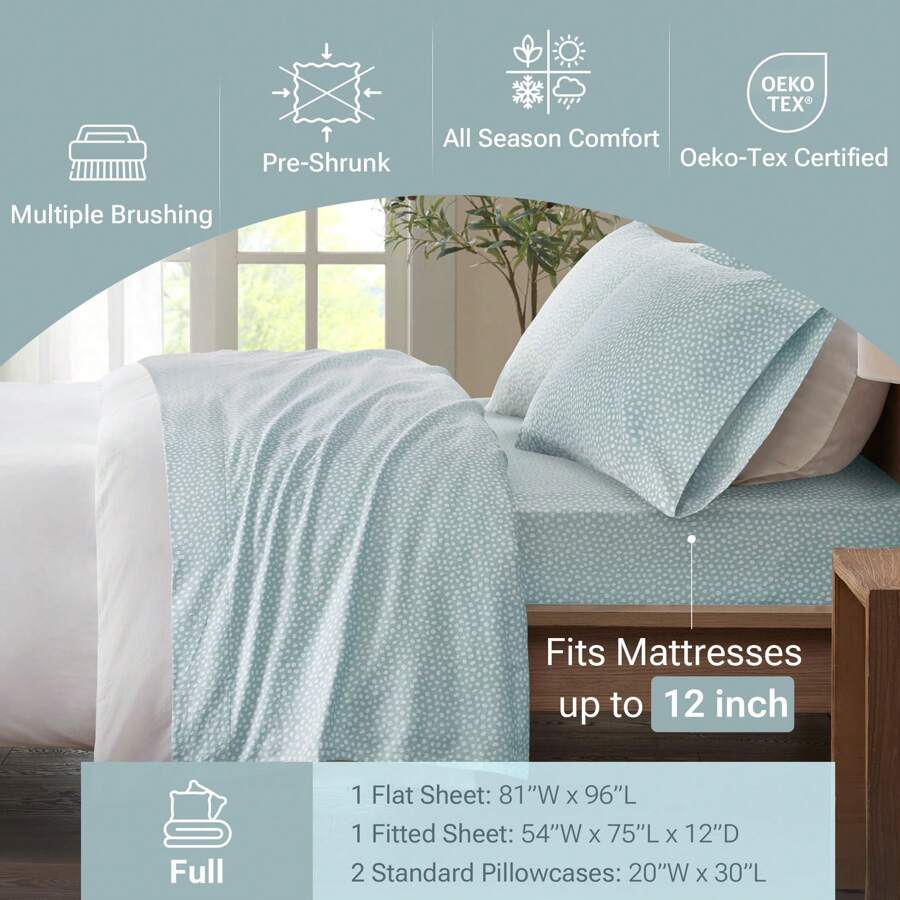 Cozy Touch 3/4 Pieces Lightweight Flannel Bedding Sheet Sets,Utra-Soft Easy Care With 12"-14"Deep Pockets,Multi-Ink Printed Home Textile Fits Diverse Home Decor,3 Pieces Set For Twin Size And 4 Pieces Set For QUEEN-KING-CAL KING Size - chấm nước - Xem 1