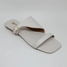 Women's Flat Sandals Buckle Square Toe Elegant Casual - White - View 1