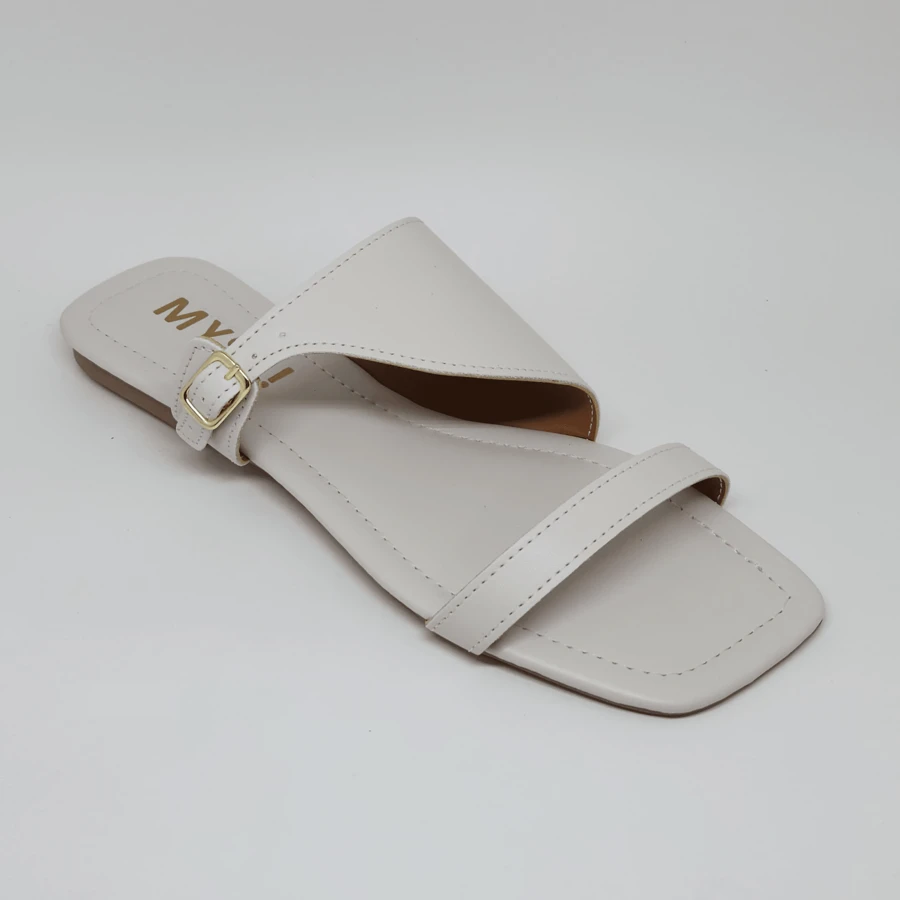 Women's Flat Sandals Buckle Square Toe Elegant Casual - White - View 1