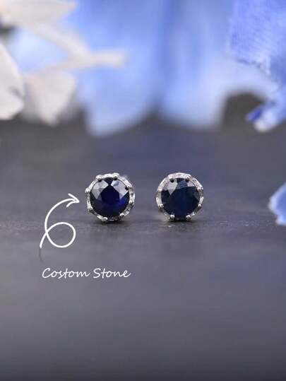 ITSMOS Solid S925 Silver Äkta Sri Lanka Safirörhängen CROWN Klassiska Damsmycken 4mm Ädelsten Lyx Kristall Stud Present