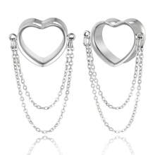2 Stücke 316L Edelstahl Herz Ketten Ohrtunnel Plugs Piercings Frauen Körperschmuck Expander Spreizer Elegant