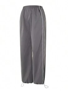 Womens Parachute Pants Wide Leg Baggy Pants Y2K Elastic Waist Jogger Sweatpants Track Pants Streetwear - 深灰色 - 查看 10