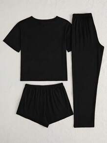 3pcs Women's Casual Minimalist Letter Print Pajamas Set