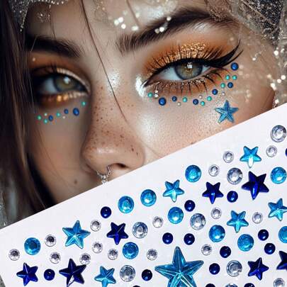 Adesivo de joia facial com design de estrela azul para decoração de strass, suprimentos para fãs de concertos estilo INS, decoração de joias acrílicas
