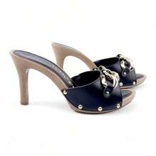 Tchocco Thin Heel Clog With Chain Detail - 黑色 - 查看 6