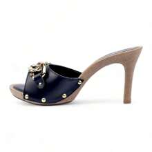Tchocco Thin Heel Clog With Chain Detail - 黑色 - 查看 4