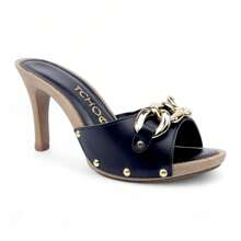 Tchocco Thin Heel Clog With Chain Detail - 黑色 - 查看 3