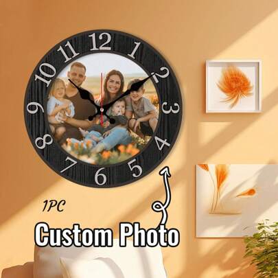 1pc Custom Photo Wall Clock, Personalized Picture Clock, 8/10/12Inch Photo Wall Clocks For Living Room Decor With Photo, Customizable Desk Clock For Bedroom, Customized Gift For Birthday Wedding Valentine's Day For Anniversaries, For Valentine's Day Mother's Day Birthdays Children's Day Graduation Weddings Father's Day Housewarming School, Home, Office Gifts,Multi-Functional, Ornamental,Reusable,Exquisite,Stylish,High-Quality,Colorful,Modern,Custom,Personalized,Unique,Ideal Gifts For Him,Ideal Gifts For Her,Boyfriend,Dad,Girlfriend,Mom,Family,Friends,Tea Room,Home,Garden,Office,For Anniversaries,For Valentine's Day,For Mother's Day,For Birthdays,For Father's Day,For Graduation,For Weddings,For Housewarming,Home Refresh,Customized Clocks,Warm Ambience