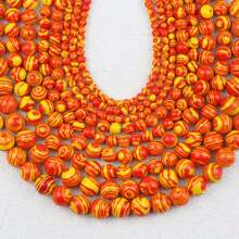 Hạt tròn ngọc lam tổng hợp tự nhiên màu cam 4/6/8/10m dùng làm vòng tay, vòng cổ, hoa tai, đồ trang sức thủ công thời trang - malachite màu vàng cam - Xem 7