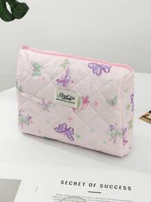 1PC/Set Light Purple Quilted Makeup Bag, Purple Butterfly Fashionable Casual Fashion Portable Makeup Bag, Multifunctional, Simple Makeup Bag, Large Capacity Storage Bag, Can Be Used For Accessories Such As Wallets, Lipsticks, Sanitary Napkins, Coins, Keys, Travel Storage Bags, Sunglasses, Suitable For Women, Girls, Teenagers, Female Students, Gifts. Drawstring Bag. Cosmetic Bag - Mauve Purple - View 13