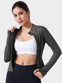 1pc Women Sports Jacket With Thumb Holes, Fitted For Running And Yoga, VUTRU Brand - Dark Grey - View 5