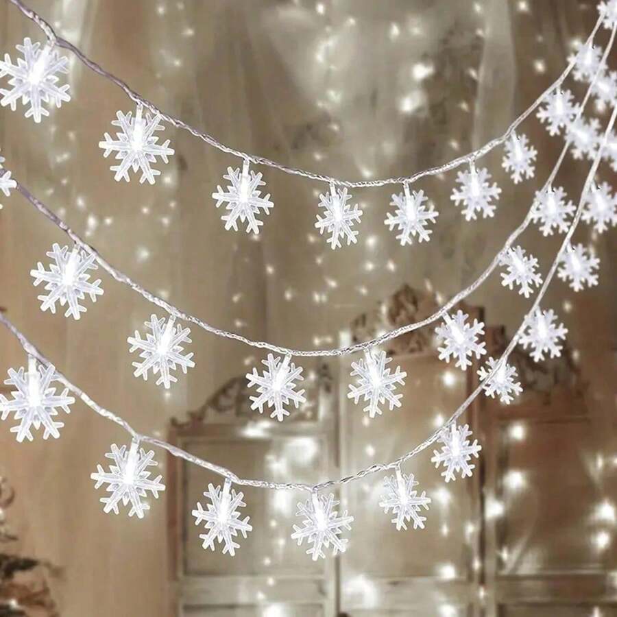 1 pezzo Luce a stringa a LED a forma di fiocco di neve per Natale, luce notturna per cameretta bambini, decorazione per feste, ornamenti natalizi, accessori per vacanze, forniture per feste di compleanno, decorazione per la casa, decorazione per scene, alimentata a batteria (non inclusa) - Multicolore - Visualizzare 1