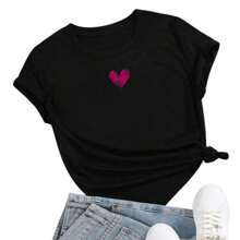 Women's T-Shirt Blouse Flower T-Shirt Astheric 100% Cotton - 黑心 - 查看 2