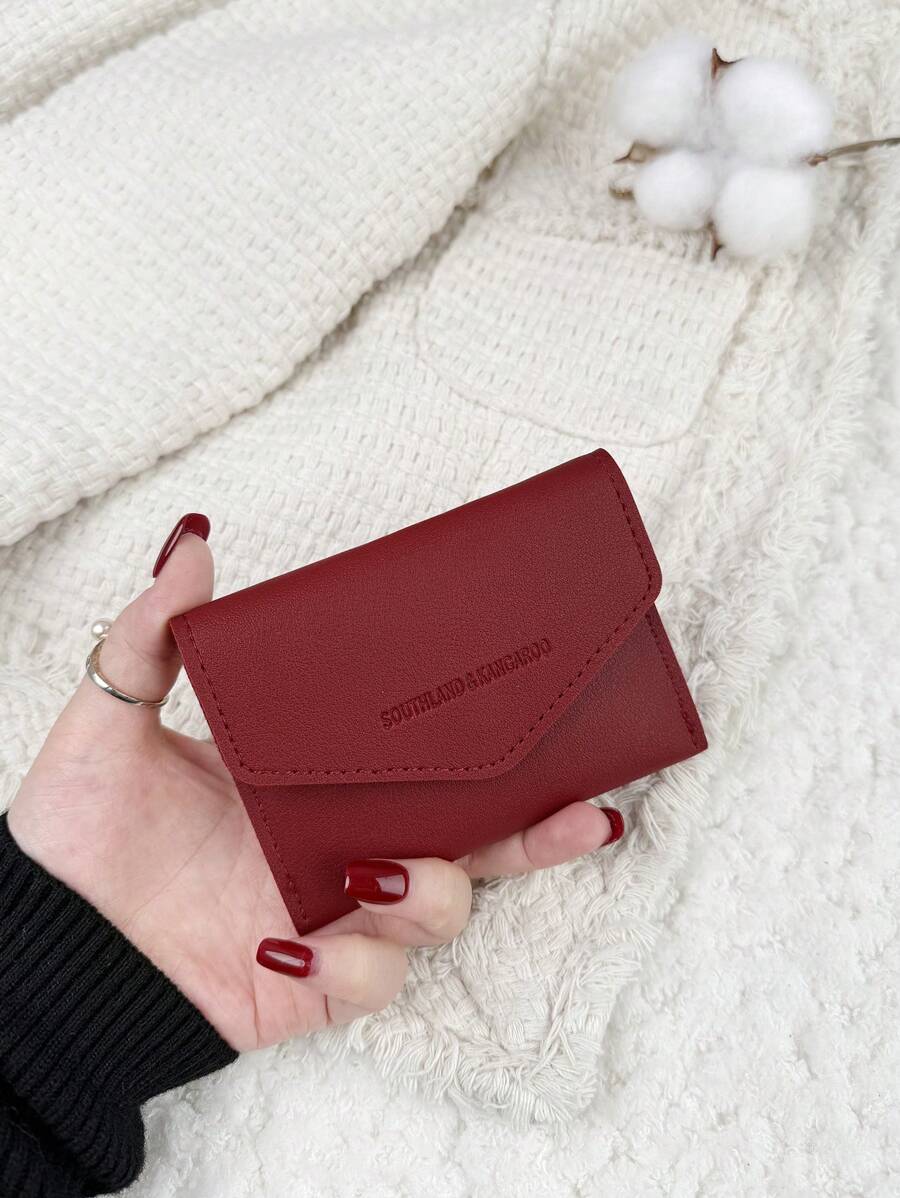 SOUTHLAND&KANGAROO Minimalist Flap Card Holder Slim Lightweight Mini Portable Cash Money ID Card Credit Card Slot Coin Pocket Short Wallet Small Pouch Small Purse Pocket Wallet For Birthday Gift Gift Anniversary On Valentine's Day Lover Female Lady Girls Women Teenagers For College Student School Student Gift Gift Bag Present Gifts For Teachers School Supplies Teacher Gifts Back To School - Burgundy - View 1