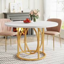 Tribesigns Modern Round Dining Table For 4, 47 Inch White Kitchen Table With Gold Base, Wood Dinner Table Coffee Table For Home Dining Room, Kitchen, Living Room, Apartment, Cafe, Decor Home Furniture - Trắng + Vàng - Xem 10