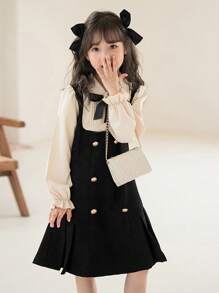 Tween Mädchen Preppy Style 2 in 1 Prinzessinnenkleid, Mode für den Herbst - Schwarz - Übersicht 4