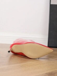 性感时尚尖头细高跟鞋休闲百搭拉链红色过膝长靴女款 - 紅色 - 查看 4